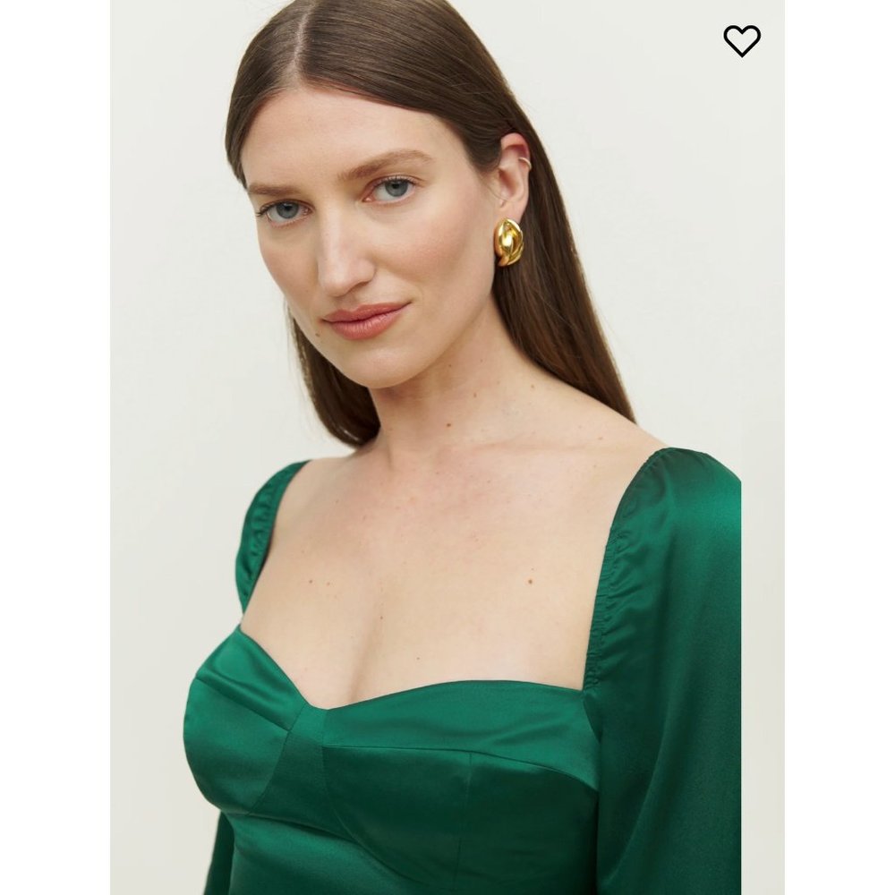 Reformation Gloriana Silk Dress in Emerald 10 NWT SOLD OUT - Picture 3 of 9